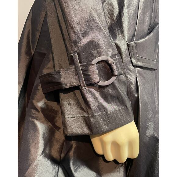 Vtg 90s Joseph Ribkoff Sz 10 Trench Coat Bubble Hem Gray Satin Glam Statement - Picture 8 of 16